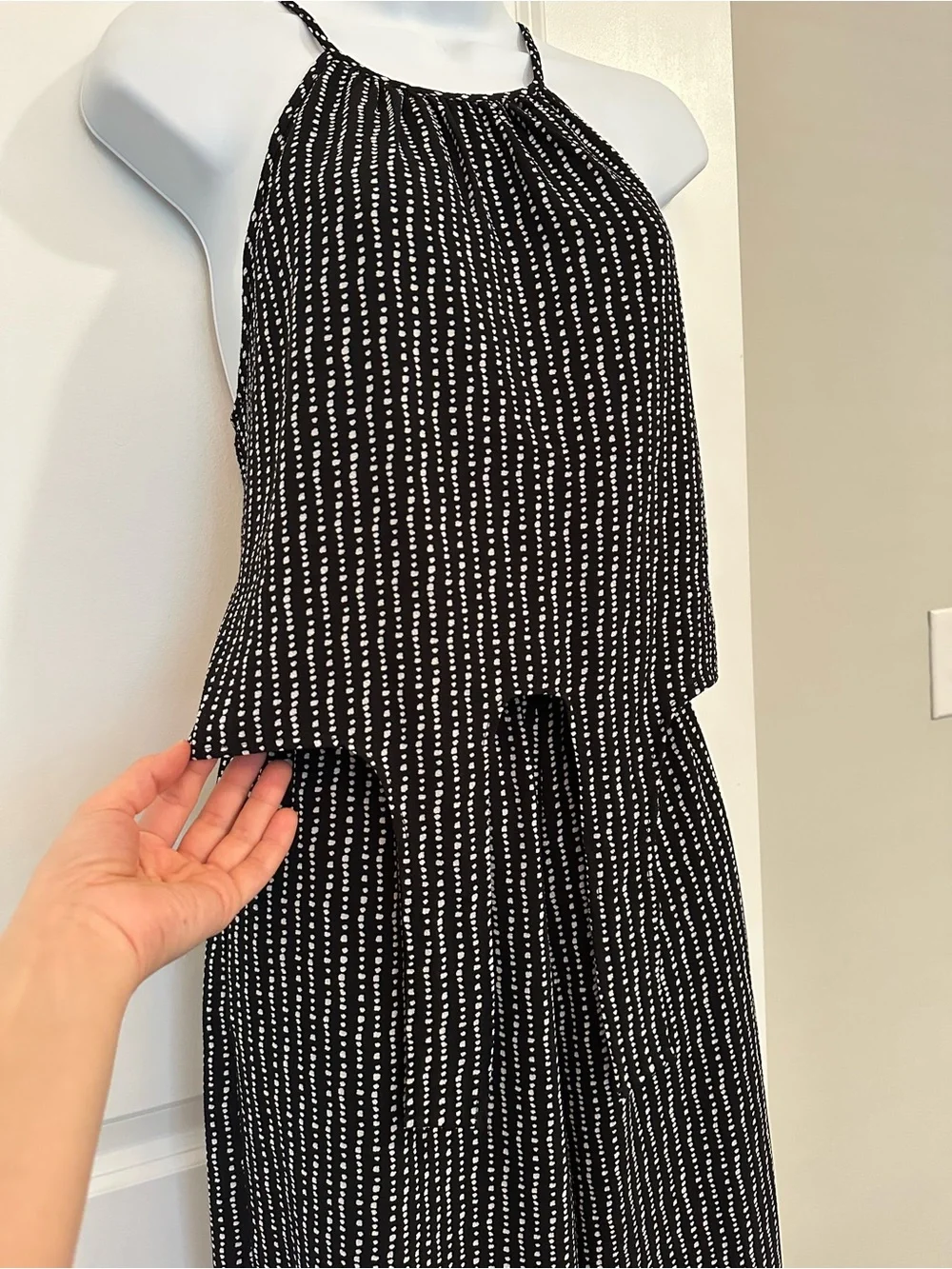 Speechless Cropped Leg Black Halter Jumpsuit with White Polka Dots Size Small